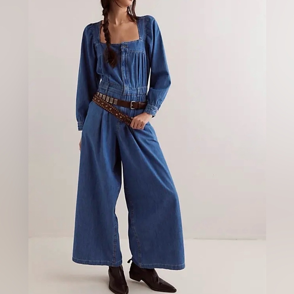 NWT Free People Clara Denim Jumpsuit in Going Steady